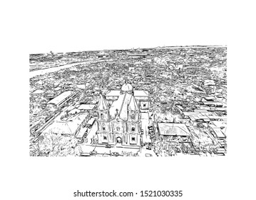 Building view with landmark of Iloilo is a province located in the region of Western Visayas in the Philippines. Hand drawn sketch illustration in vector.