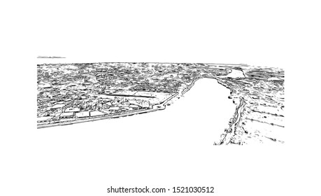 Building view with landmark of Iloilo is a province located in the region of Western Visayas in the Philippines. Hand drawn sketch illustration in vector.