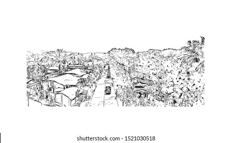 Building view with landmark of Iloilo is a province located in the region of Western Visayas in the Philippines. Hand drawn sketch illustration in vector.