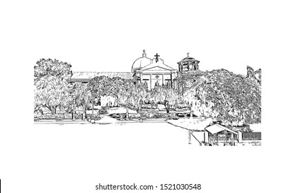 Building view with landmark of Iloilo is a province located in the region of Western Visayas in the Philippines. Hand drawn sketch illustration in vector.