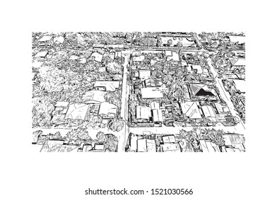 Building view with landmark of Iloilo is a province located in the region of Western Visayas in the Philippines. Hand drawn sketch illustration in vector.