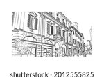 Building view with landmark of Imola is the 
city in Italy. Hand drawn sketch illustration in vector.
