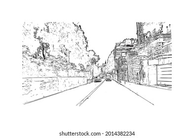 Building view with landmark of Imperia is the 
city in Italy. Hand drawn sketch illustration in vector.