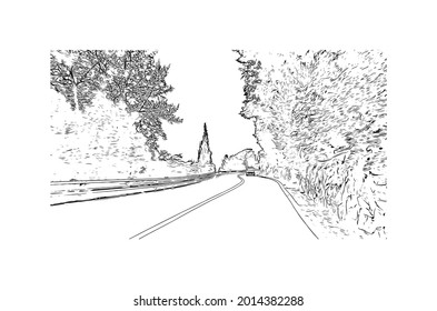 Building view with landmark of Imperia is the 
city in Italy. Hand drawn sketch illustration in vector.