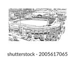 Building view with landmark of Indianapolis is the 
city in Indiana. Hand drawn sketch illustration in vector.