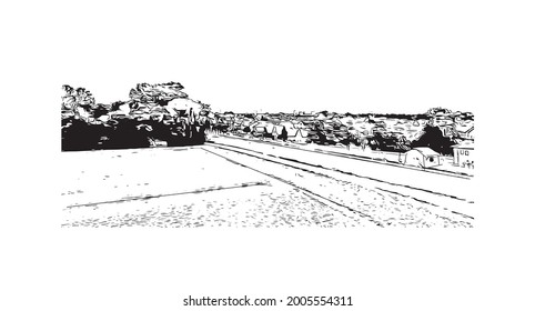 Building view with landmark of Ingolstadt is a city in Germany. Hand drawn sketch illustration in vector.