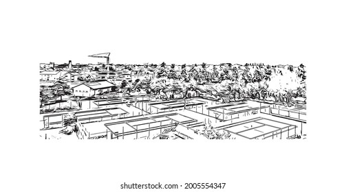 Building view with landmark of Ingolstadt is a city in Germany. Hand drawn sketch illustration in vector.