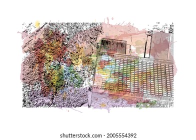 Building view with landmark of Ingolstadt is a city in Germany. Watercolor splash with hand drawn sketch illustration in vector.