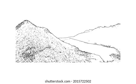 Building view  with landmark of Interlaken is the 
town in Switzerland. Hand drawn sketch illustration in vector.