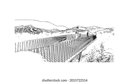 Building view  with landmark of Interlaken is the 
town in Switzerland. Hand drawn sketch illustration in vector.