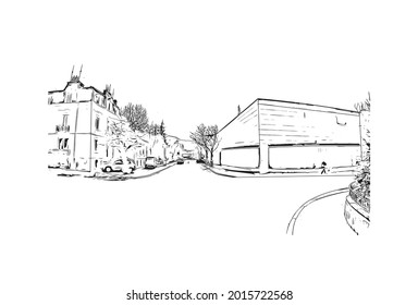 Building view  with landmark of Interlaken is the 
town in Switzerland. Hand drawn sketch illustration in vector.