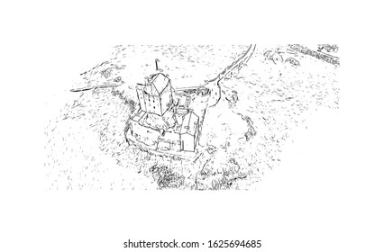 Building view with landmark of Inverness is a city on Scotland’s northeast coast, where the River Ness meets the Moray Firth. Hand drawn sketch illustration in vector.