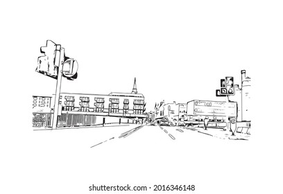 Building view with landmark of Inverness is a city in Scotland. Hand drawn sketch illustration in vector.