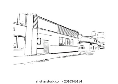 Building view with landmark of Inverness is a city in Scotland. Hand drawn sketch illustration in vector.