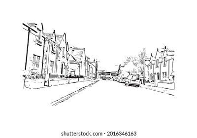 Building view with landmark of Inverness is a city in Scotland. Hand drawn sketch illustration in vector.