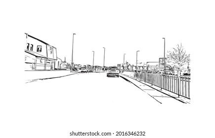 Building view with landmark of Inverness is a city in Scotland. Hand drawn sketch illustration in vector.