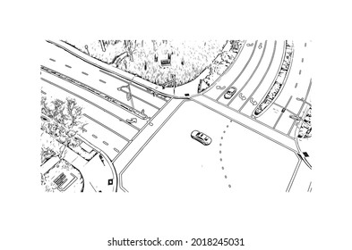 Building view with landmark of Irvine is a city in California. Hand drawn sketch illustration in vector.