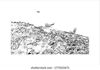 Building view with landmark of The Princes’ Islands are a cluster of 9 islands southeast of Istanbul in the Sea of Marmara Hand drawn sketch illustration vector.