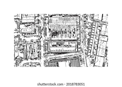 Building view with landmark of Istanbul is a major city in Turkey. Hand drawn sketch illustration in vector.
