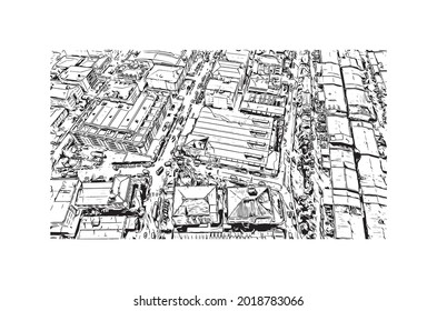 Building view with landmark of Istanbul is a major city in Turkey. Hand drawn sketch illustration in vector.