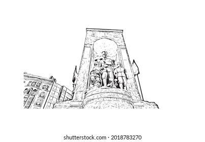 Building view with landmark of Istanbul is a major city in Turkey. Hand drawn sketch illustration in vector.