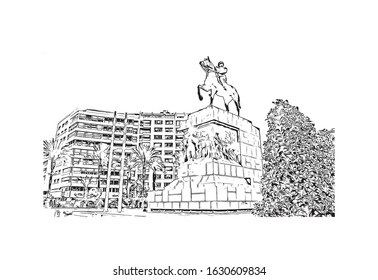 Building view with landmark of Izmir is a city on Turkey’s Aegean coast. Hand drawn sketch illustration in vector.