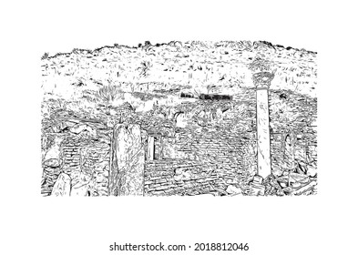 Building view with landmark of Izmir is a city in Turkey. Hand drawn sketch illustration in vector.