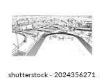 Building view with landmark of Jackson is the 
city in Mississippi. Hand drawn sketch illustration in vector.