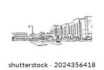 Building view with landmark of Jackson is the 
city in Mississippi. Hand drawn sketch illustration in vector.