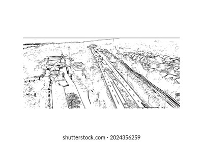 Building view with landmark of Jackson is the 
city in Mississippi. Hand drawn sketch illustration in vector.