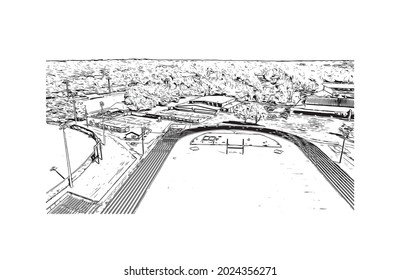 Building view with landmark of Jackson is the 
city in Mississippi. Hand drawn sketch illustration in vector.