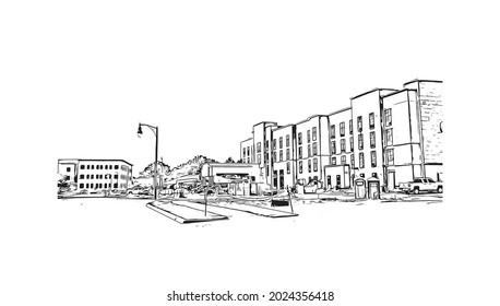 La vista de construcción con el punto de referencia de Jackson es el 
ciudad de Misisipi. Dibujo a mano de ilustración de esbozo en vector.