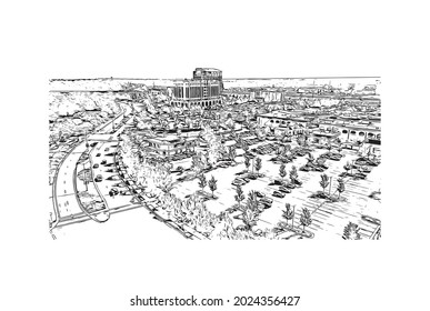 Building view with landmark of Jackson is the 
city in Mississippi. Hand drawn sketch illustration in vector.