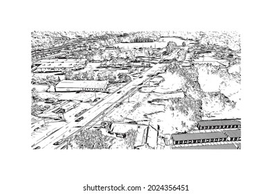 Building view with landmark of Jackson is the 
city in Mississippi. Hand drawn sketch illustration in vector.