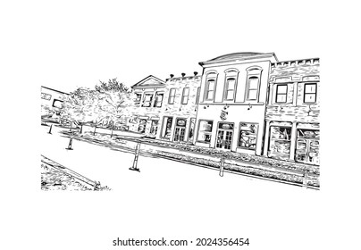 Building view with landmark of Jackson is the 
city in Mississippi. Hand drawn sketch illustration in vector.
