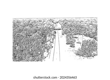 Building view with landmark of Jackson is the 
city in Mississippi. Hand drawn sketch illustration in vector.