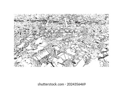 La vista de construcción con el punto de referencia de Jackson es el 
ciudad de Misisipi. Dibujo a mano de ilustración de esbozo en vector.