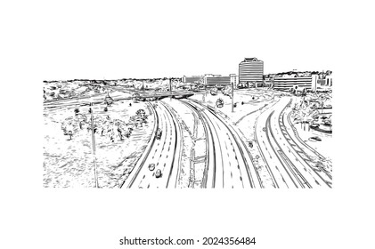 Building view with landmark of Jackson is the 
city in Mississippi. Hand drawn sketch illustration in vector.
