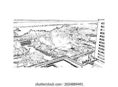 Building view with landmark of Jefferson is the 
city in Missouri. Hand drawn sketch illustration in vector.