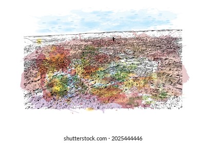 Building view with landmark of Jena is the city in Germany. Watercolor splash with hand drawn sketch illustration in vector.