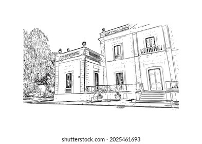 Building view with landmark of Jerez de la Frontera is the 
city in Spain. Hand drawn sketch illustration in vector.