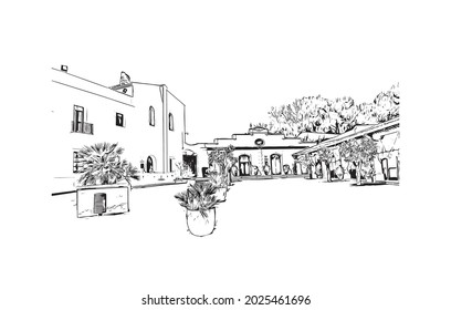 Building view with landmark of Jerez de la Frontera is the 
city in Spain. Hand drawn sketch illustration in vector.