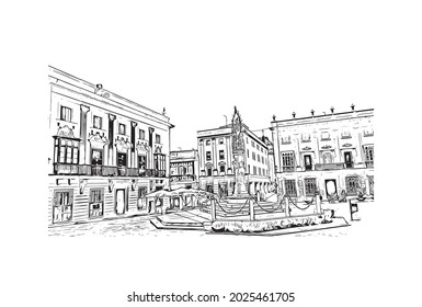 Building view with landmark of Jerez de la Frontera is the 
city in Spain. Hand drawn sketch illustration in vector.