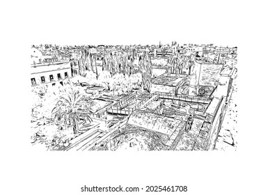 Building view with landmark of Jerez de la Frontera is the 
city in Spain. Hand drawn sketch illustration in vector.