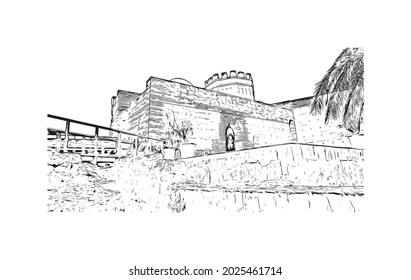 Building view with landmark of Jerez de la Frontera is the 
city in Spain. Hand drawn sketch illustration in vector.