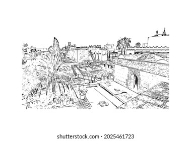 Building view with landmark of Jerez de la Frontera is the 
city in Spain. Hand drawn sketch illustration in vector.