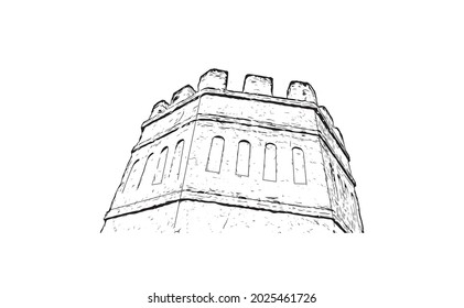 Building view with landmark of Jerez de la Frontera is the 
city in Spain. Hand drawn sketch illustration in vector.