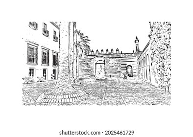 Building view with landmark of Jerez de la Frontera is the 
city in Spain. Hand drawn sketch illustration in vector.