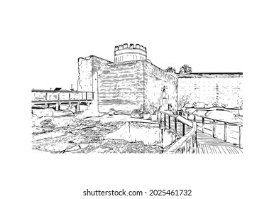 Building view with landmark of Jerez de la Frontera is the 
city in Spain. Hand drawn sketch illustration in vector.