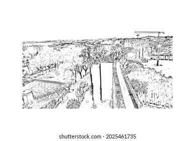 Building view with landmark of Jerez de la Frontera is the 
city in Spain. Hand drawn sketch illustration in vector.